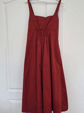 Banana Republic BR x HARBISON Smocked Apron Dress in Red Clay.Like New